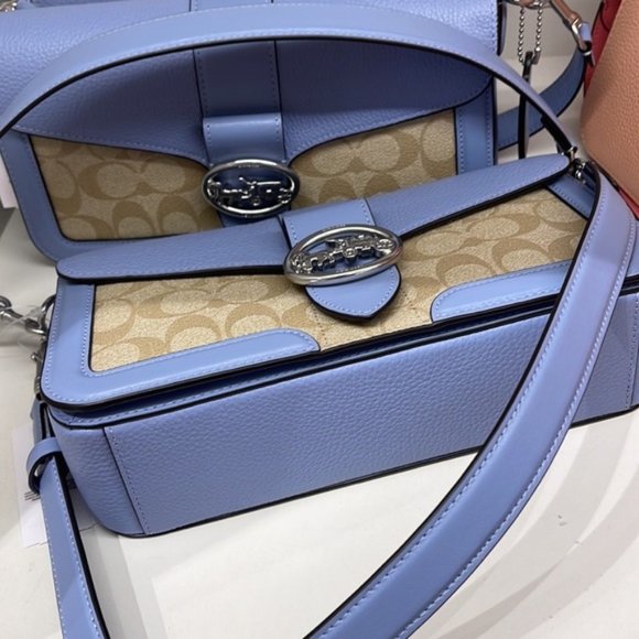 Coach Georgie Shoulder Bag In Signature Canvas Light Khaki / Marble Blue - Picture 4 of 16